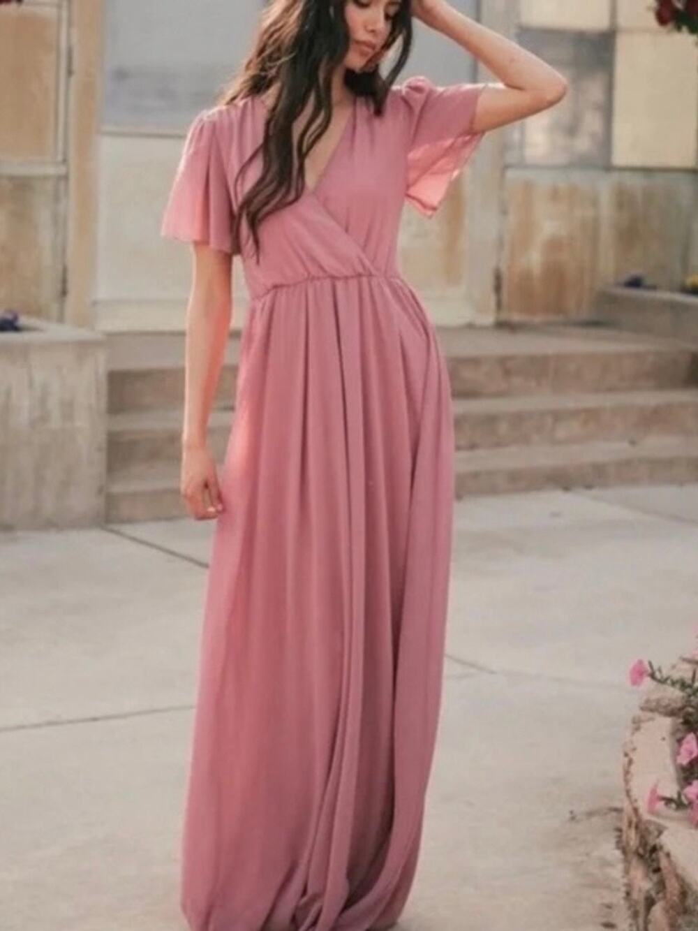Jessakae Dusty Pink Eloise Chiffon Maxi Dress Sz.S